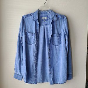 Express Boyfriend Denim Blue Twill Button Down Shirt